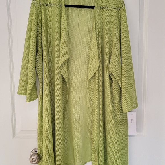 NWT - Plus Size Caroline Rose Lime Green Mesh Open Front Cardigan - 3X - Picture 2 of 6